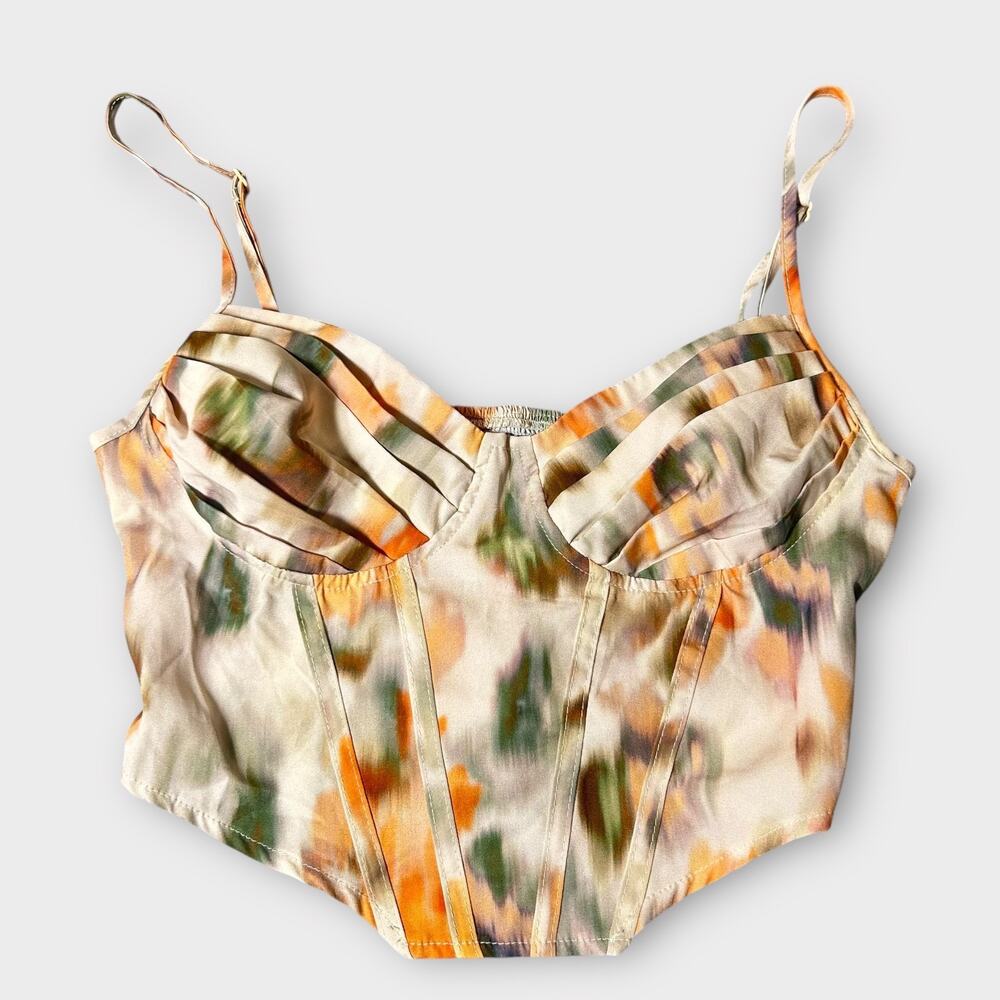 Shein Watercolor Bustier Cami Multicolor Adjustable Straps Y2K Crop Medium